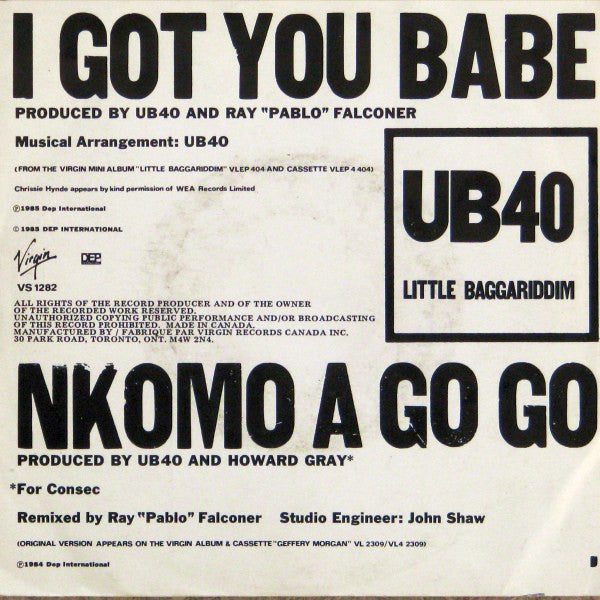 UB40 With Chrissie Hynde – I Got You Babe - 7" Single, 1985 VinylPursuit.com