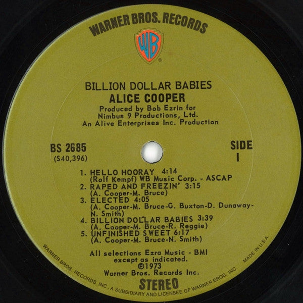 Alice Cooper – Billion Dollar Babies - Rare 1973 US Pressing w $$$$ Bill!