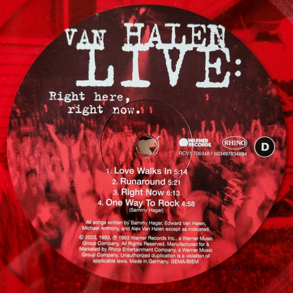 Van Halen – Live: Right Here, Right Now. - RSD Red Vinyl - Box Set! SEALED