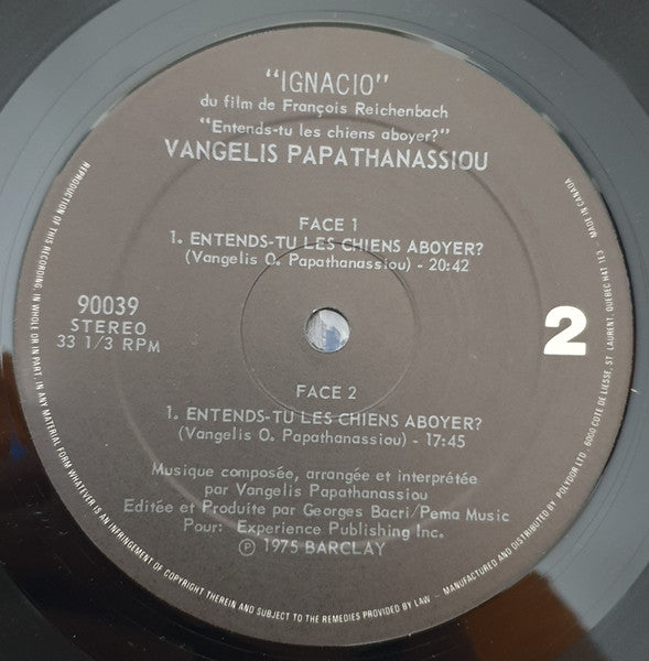 Vangelis Papathanassiou – Ignacio - Early Pressing