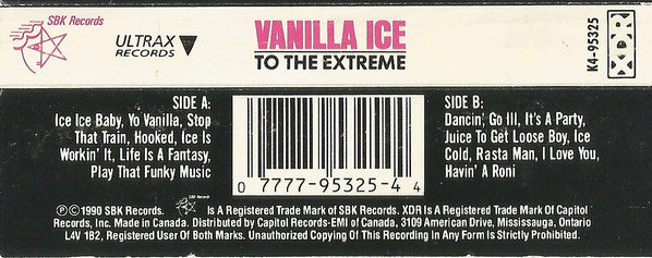 Vanilla Ice – To The Extreme - 1990 Cassette VinylPursuit.com