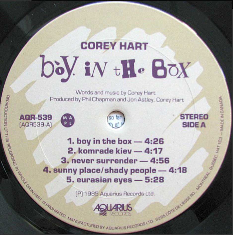 Corey Hart Boy In The Box 1985 Pressing with Poster Vinyl Pursuit Inc