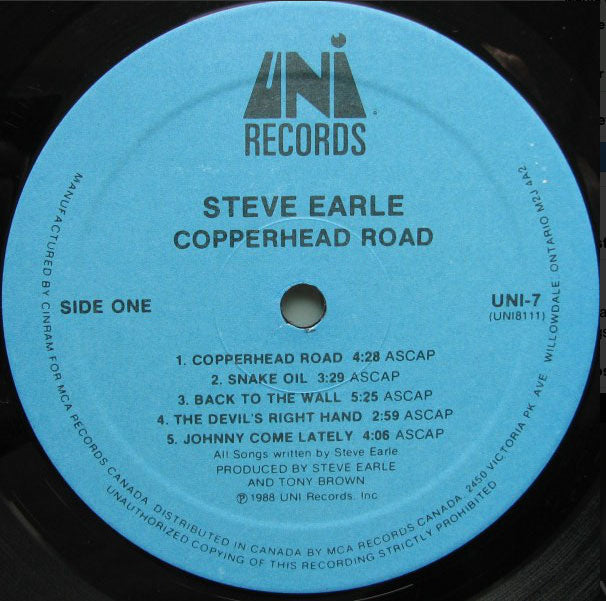 Steve Earle – Copperhead Road - 1988 Pressing!