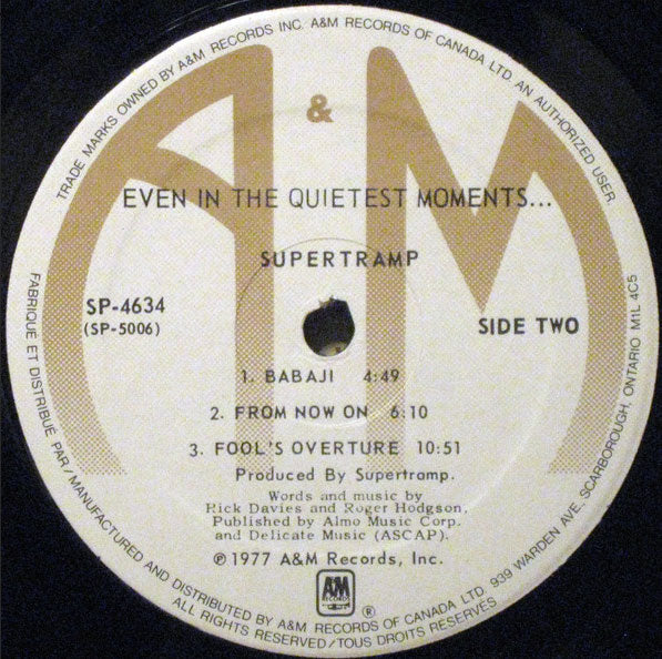 Supertramp – Even In The Quietest Moments - 1977 – Vinyl Pursuit Inc