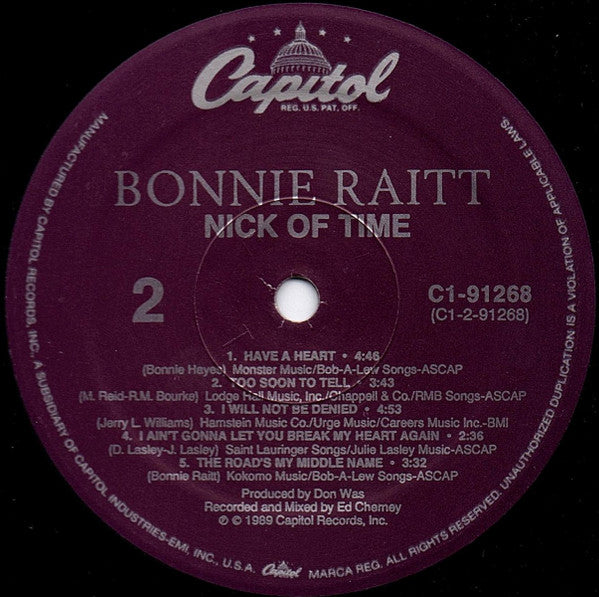 Bonnie Raitt – Nick Of Time - 1989 US Original!