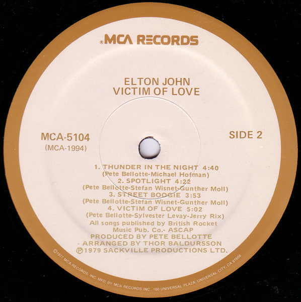 Elton John ‎– Victim Of Love - 1979 US Pressing SEALED! – Vinyl Pursuit Inc