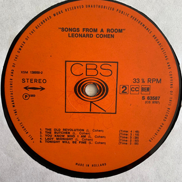 Leonard Cohen – Songs From A Room - 1969 Original Netherlands Pressing!
