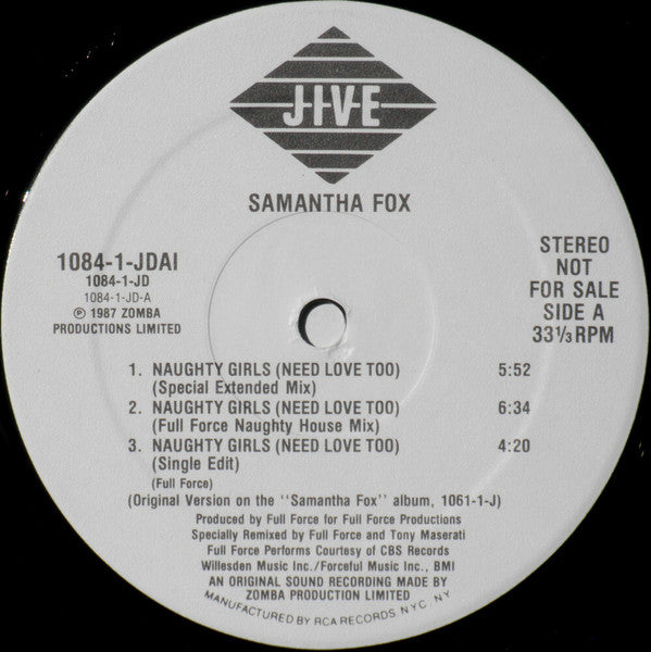 Samantha Fox – Naughty Girls - US 1987 Promo
