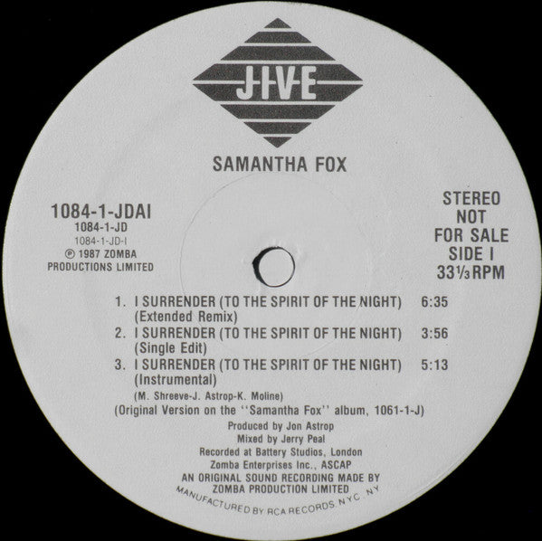 Samantha Fox – Naughty Girls - US 1987 Promo