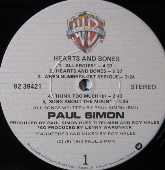 Paul Simon – Hearts And Bones - 1983 Original!