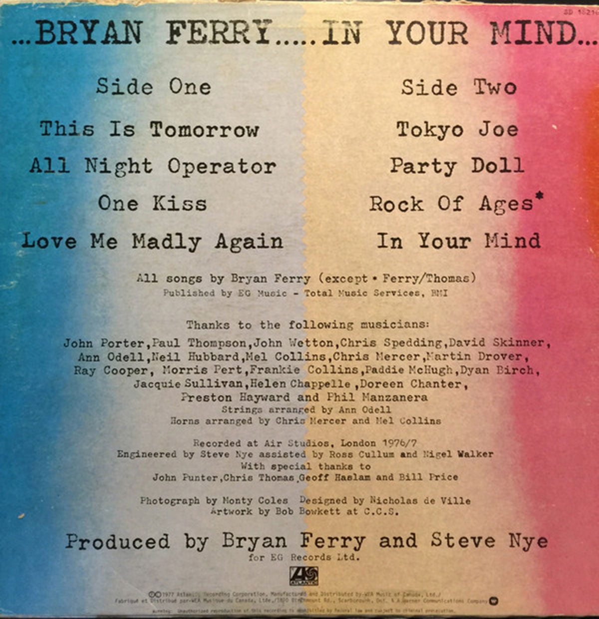 Bryan Ferry ‎– In Your Mind  - 1977