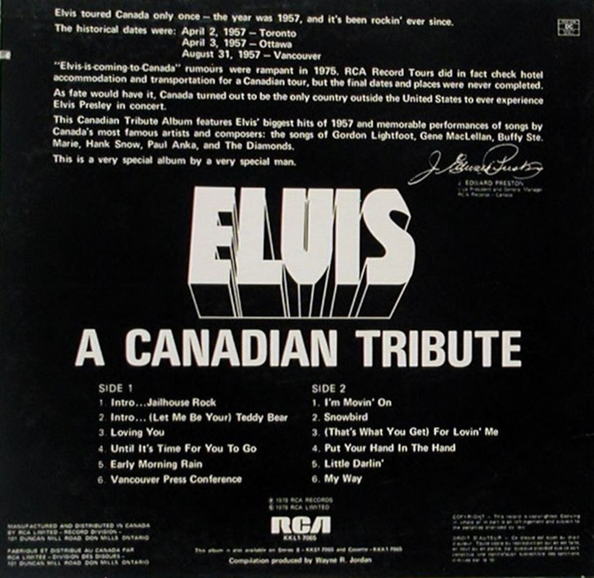 Elvis Presley ‎– A Canadian Tribute - 1978 YELLOW VINYL