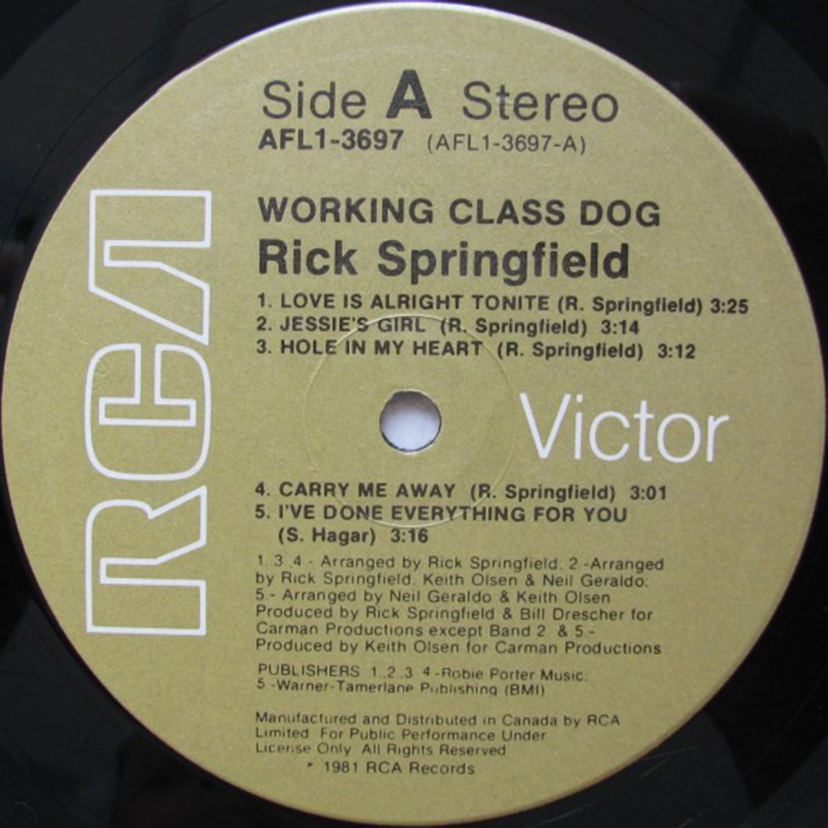 Rick Springfield ‎– Working Class Dog - 1981 Original!