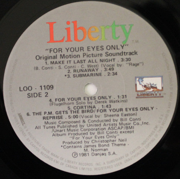 Bill Conti – For Your Eyes Only (Original Motion Picture Soundtrack) VinylPursuit.com