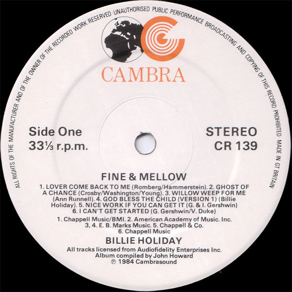 Billie Holiday – Fine And Mellow UK Pressing