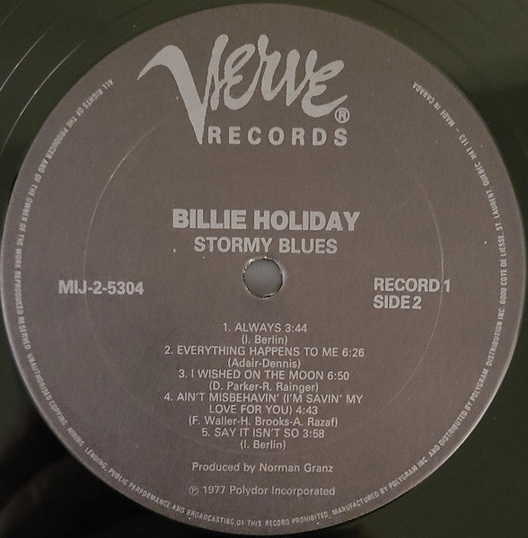 Billie Holiday – Stormy Blues -  1977 Double Album Original