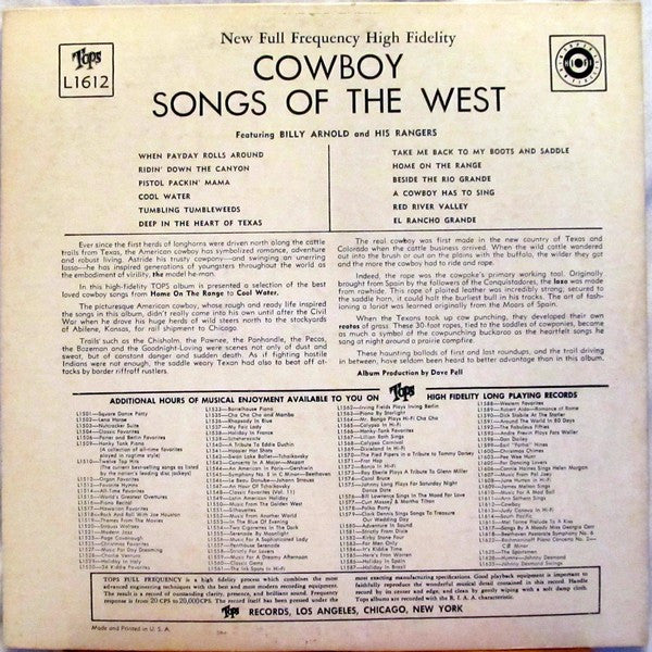 Billy Arnold And His Rangers – Cowboy Songs Of The West US Pressing