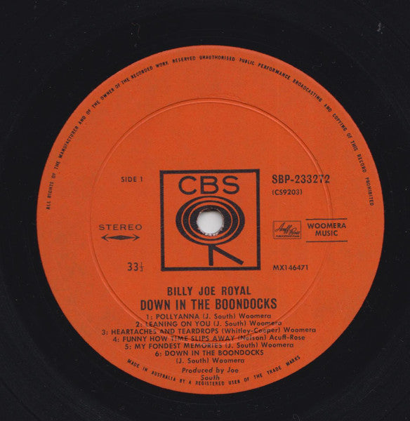 Billy Joe Royal – Down In The Boondocks Australia Pressing