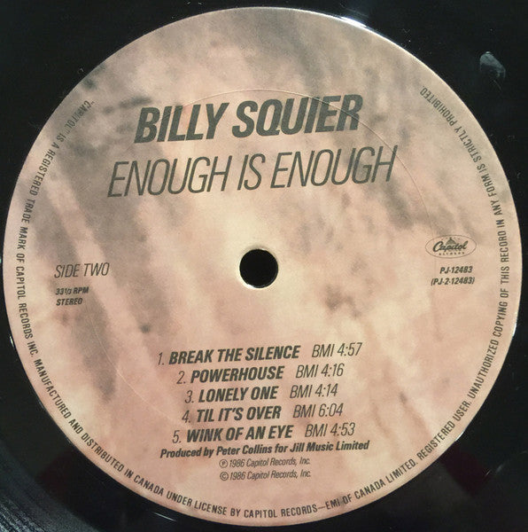 Billy Squier – Enough Is Enough -  1986 Original Pressing