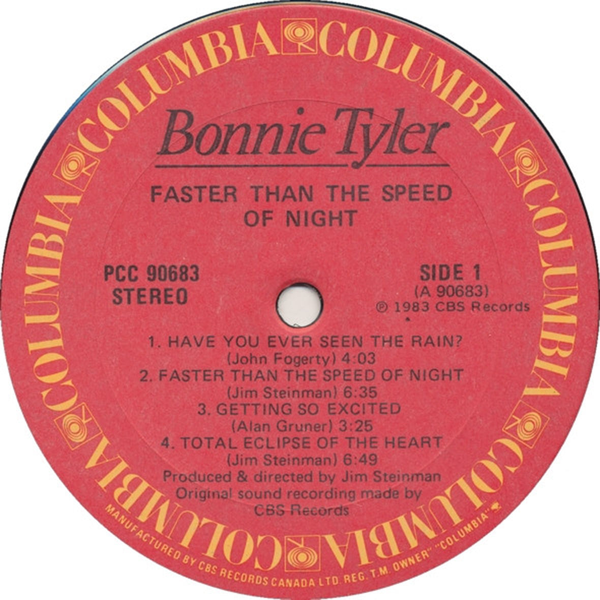 Bonnie Tyler – Faster Than The Speed Of Night - 1983 Vinyl Pursuit Inc