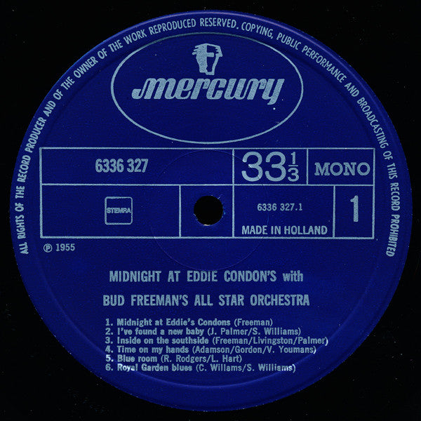 Bud Freeman's All Star Orchestra – Midnight At Eddie Condon's - 1974 Netherlands Mono Pressing