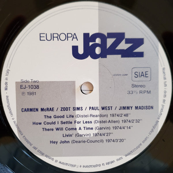 Carmen McRae, Zoot Sims, Paul West, Jimmy Madison - 1981 Italian Original - Bargain!