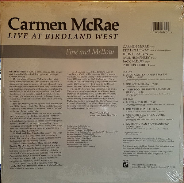 Carmen McRae – Fine And Mellow - Live At Birdland West - US 1988 Original