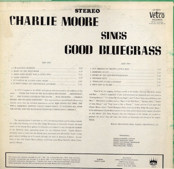 Charlie Moore – Sings Good Bluegrass US Pressing