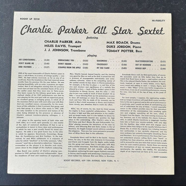 Charlie Parker – All Star Sextet -  1958 US Origina!