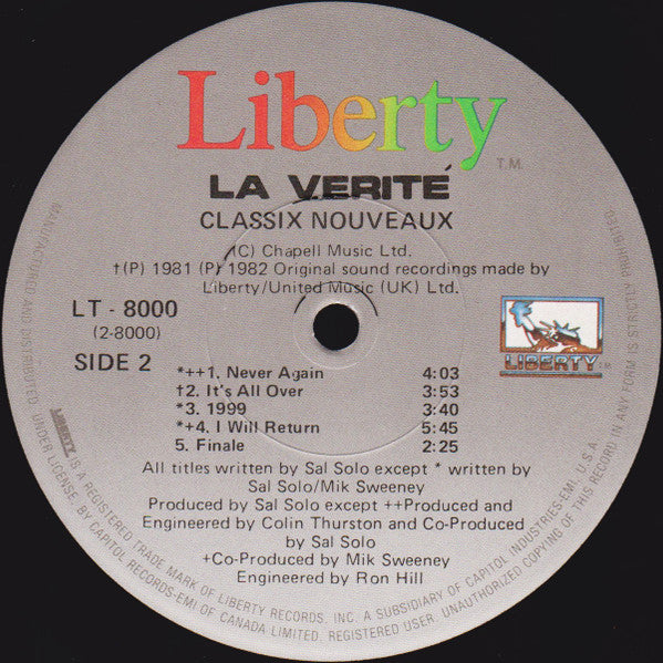 Classix Nouveaux – La Verité - 1982 Original - Vinyl Pursuit Inc