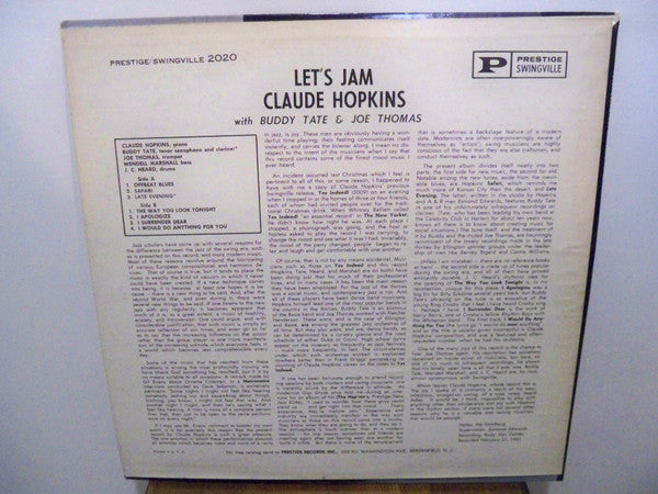 Claude Hopkins With Buddy Tate & Joe Thomas - Let's Jam - 1962 US MONO Pressing, Rare