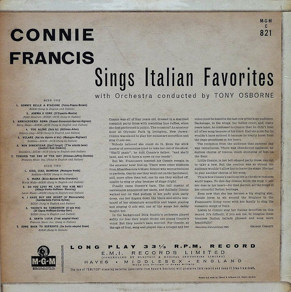 Connie Francis – Sings Italian Favorites UK Pressing