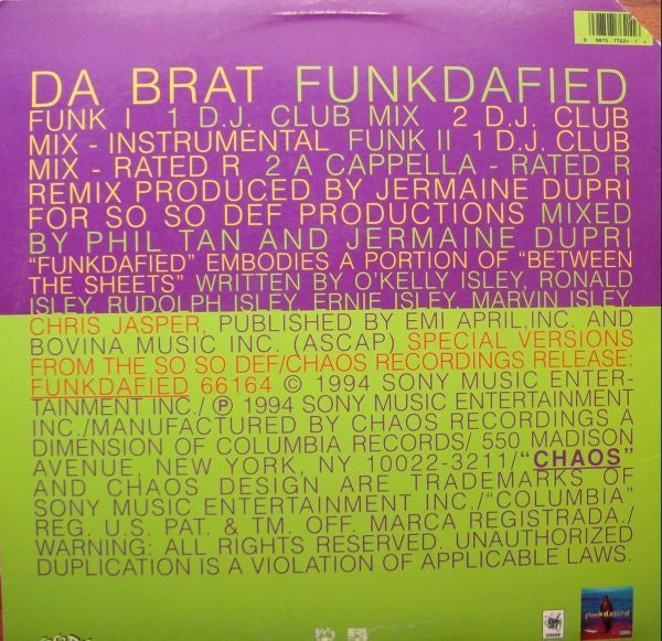Da Brat – Funkdafied - US 1994 Original Pressing Vinyl Pursuit Inc