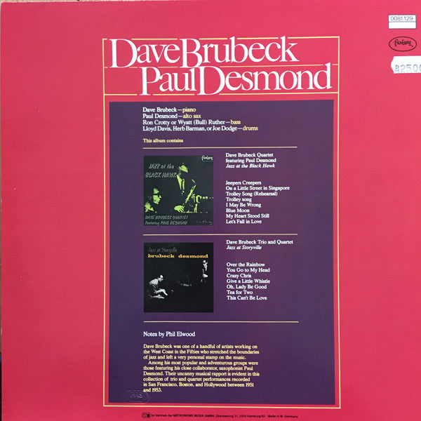 Dave Brubeck and Paul Desmond - 1982 German Original