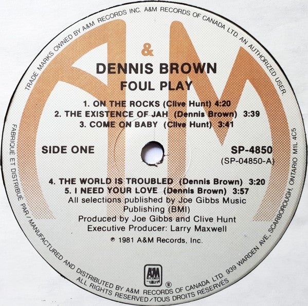 Dennis Brown – Foul Play - 1981 Original - Vinyl Pursuit Inc