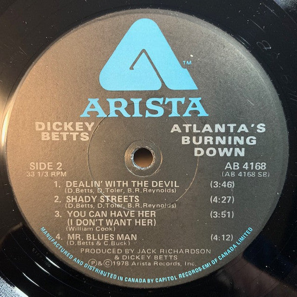 Dickey Betts & Great Southern – Atlanta's Burning Down - 1978 Original Pressing