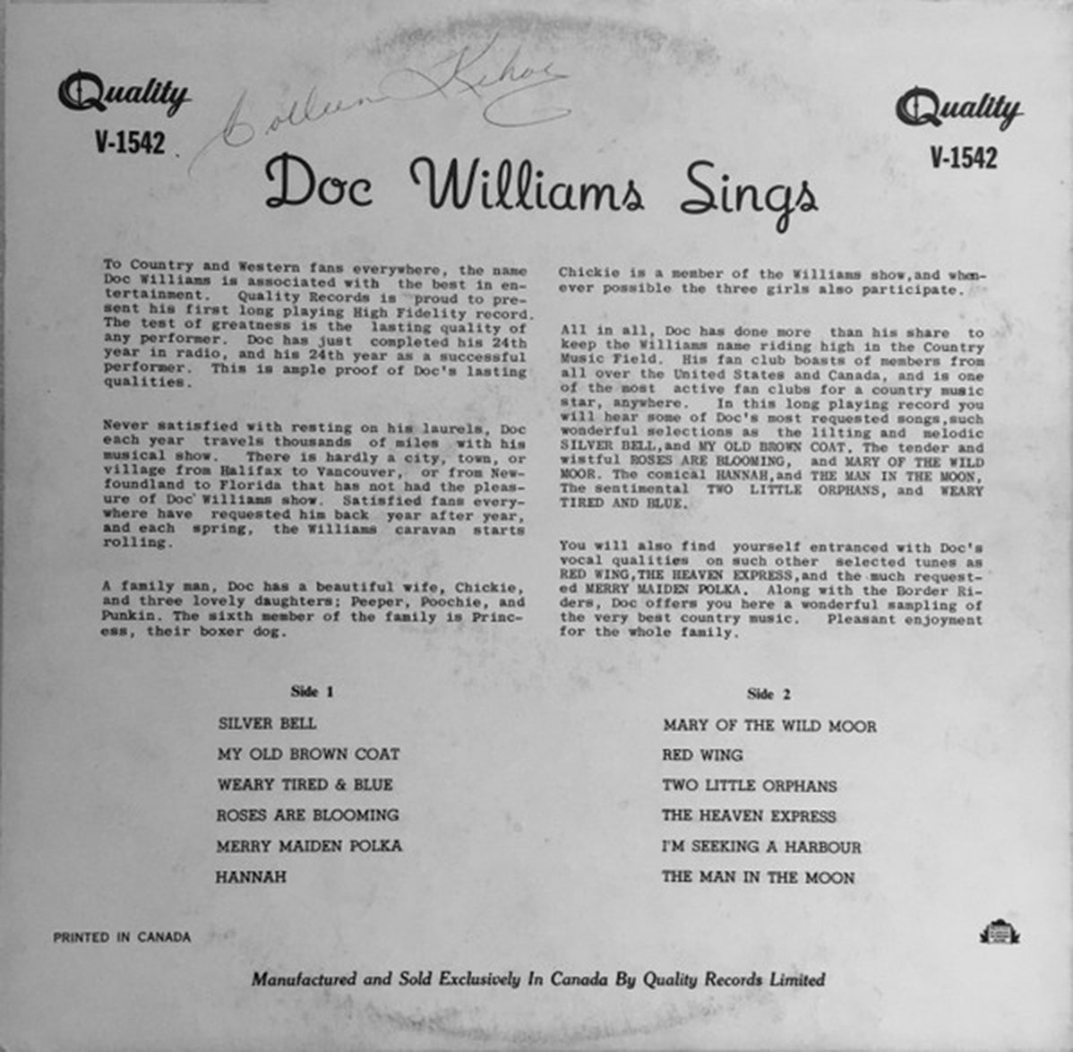 Doc Williams – Doc Williams Sings VinylPursuit.com
