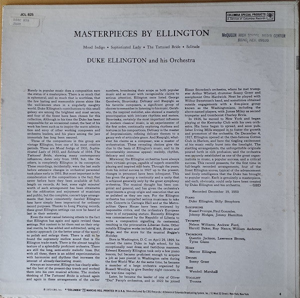 Duke Ellington And His Orchestra – Masterpieces By Ellington - 1973 US MONO Pressing