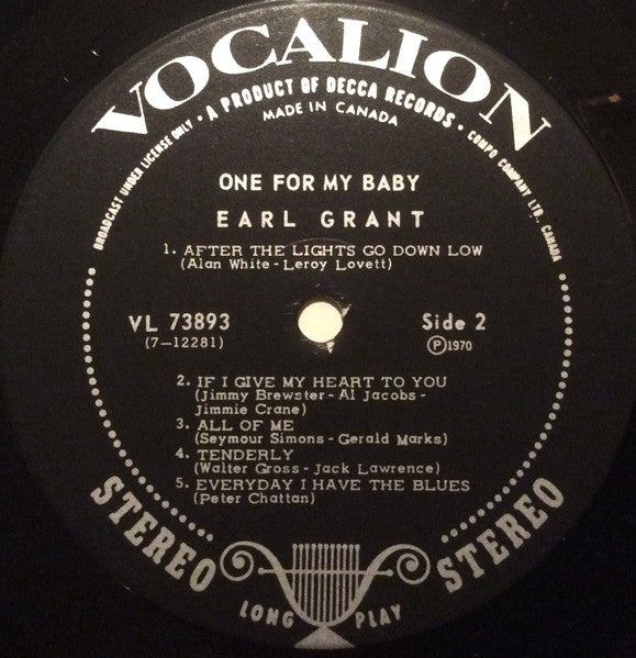 Earl Grant – One For My Baby - 1970 Pressing