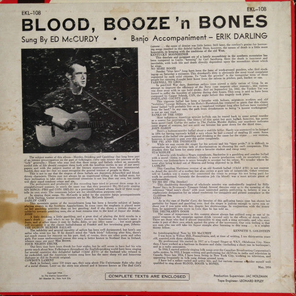 Ed McCurdy – Blood, Booze 'N Bones - 1960 US MONO Pressing