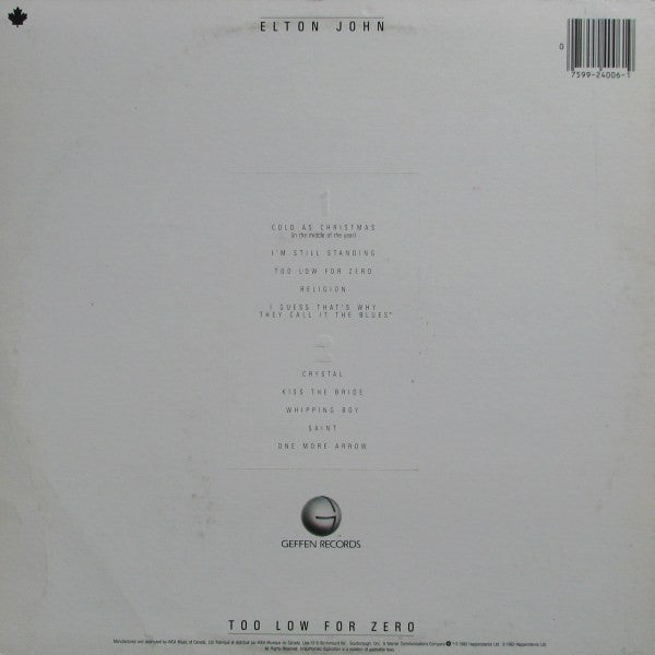 Elton John – Too Low For Zero - Orignal 1983 Pressing Vinyl Pursuit Inc