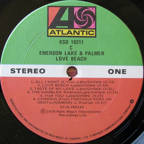 Emerson, Lake & Palmer Love Beach Vinyl Pursuit Inc