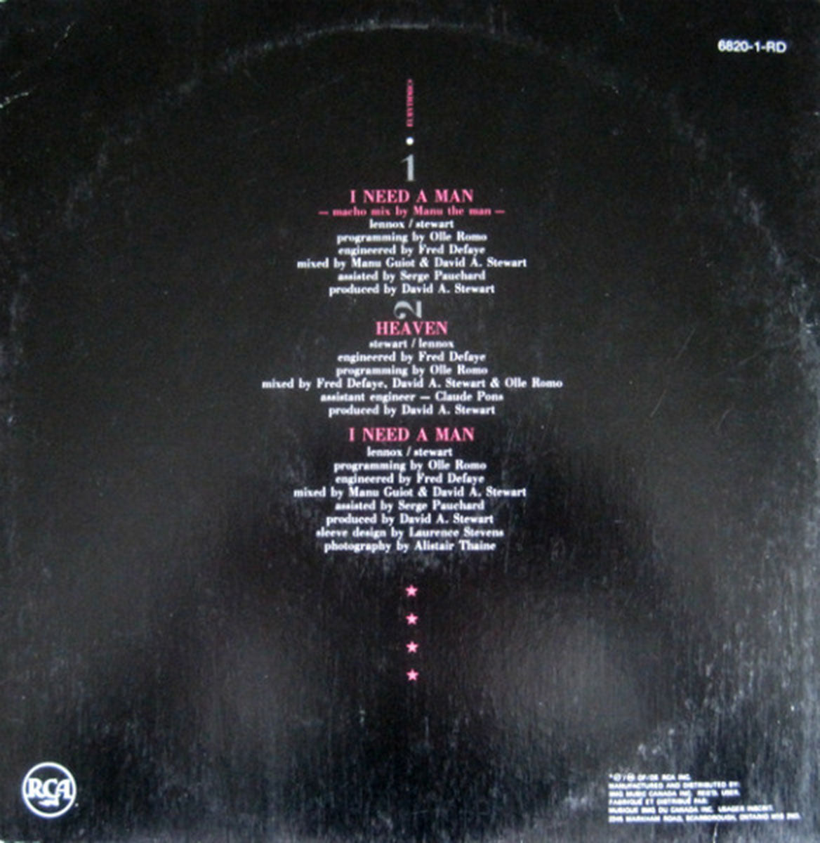 Eurythmics – I Need A Man - 1987 Vinyl Pursuit Inc