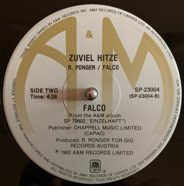 Falco – Der Kommissar / Zuviel Hitze - 1982 Original!