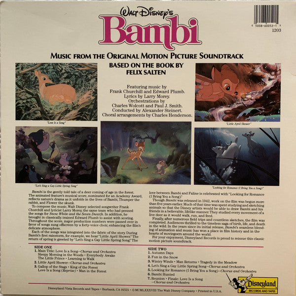 Frank Churchill, Edward Plumb, Larry Morey – Walt Disney's Bambi (Music From The Original Motion Picture Soundtrack) US Pressing