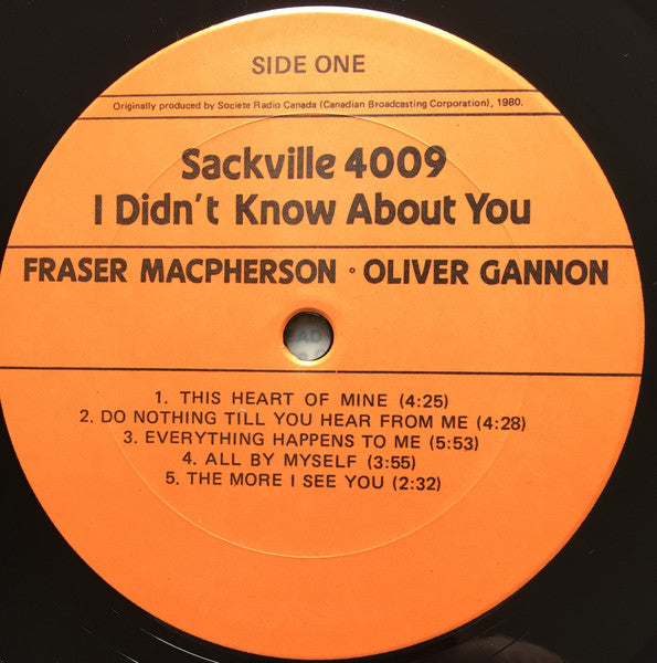 Fraser MacPherson & Oliver Gannon – I Didn't Know About You - 1982 Original -Sealed!