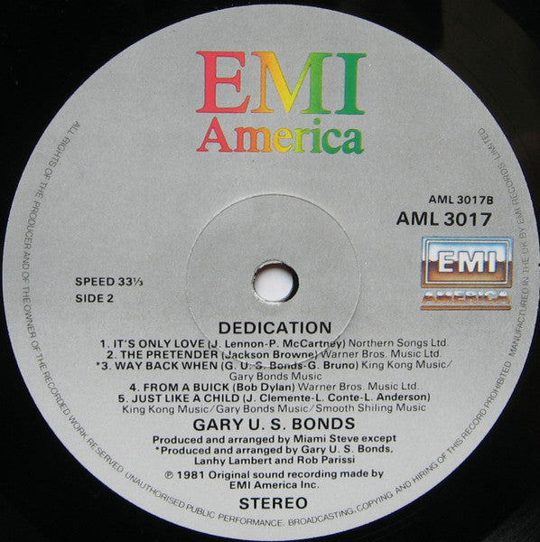 Gary US Bonds – Dedication -1981 Original UK Pressing - Vinyl Pursuit Inc 