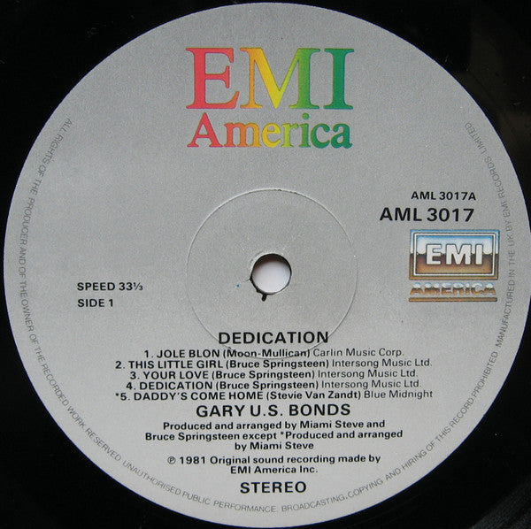 Gary US Bonds – Dedication -1981 Original UK Pressing - Vinyl Pursuit Inc 