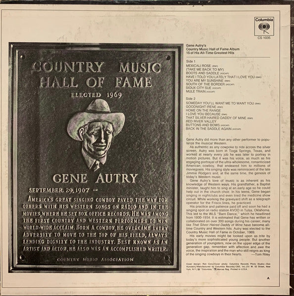 Gene Autry – Gene Autry's Country Music Hall Of Fame Album - 1970 US Pressing