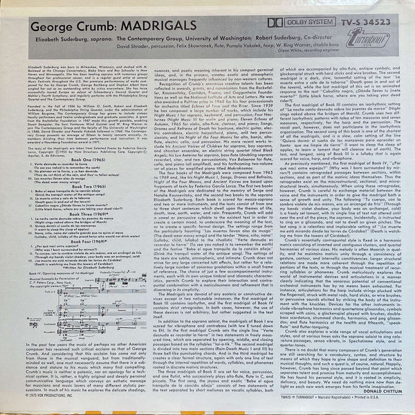 George Crumb – Madrigals - 1973 US Pressing -Sealed!